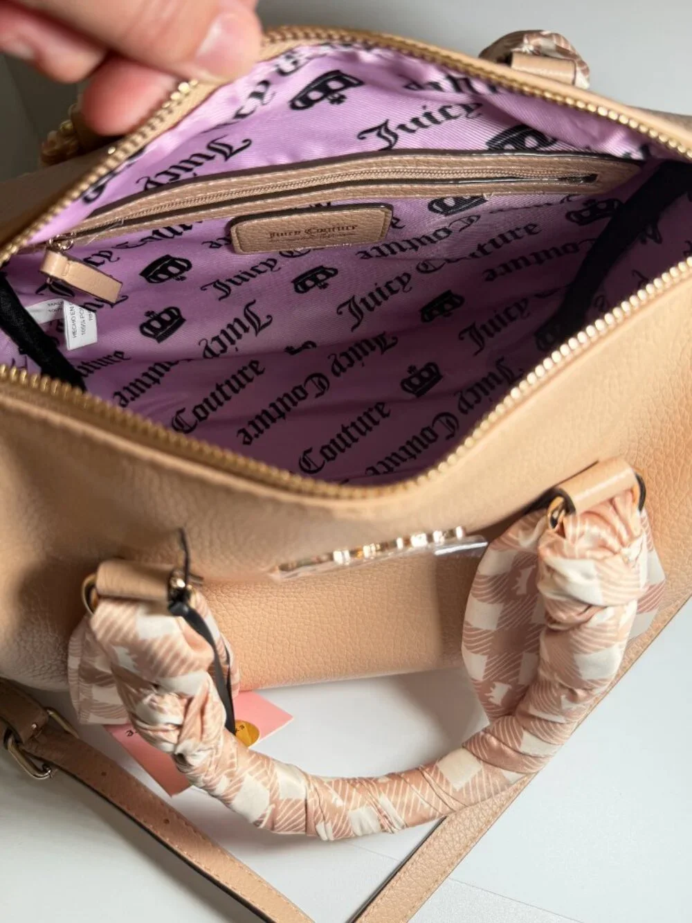 Juicy Couture Forever Fab Scarf Satchel Buff Beige NWT Logo Handbag Purse